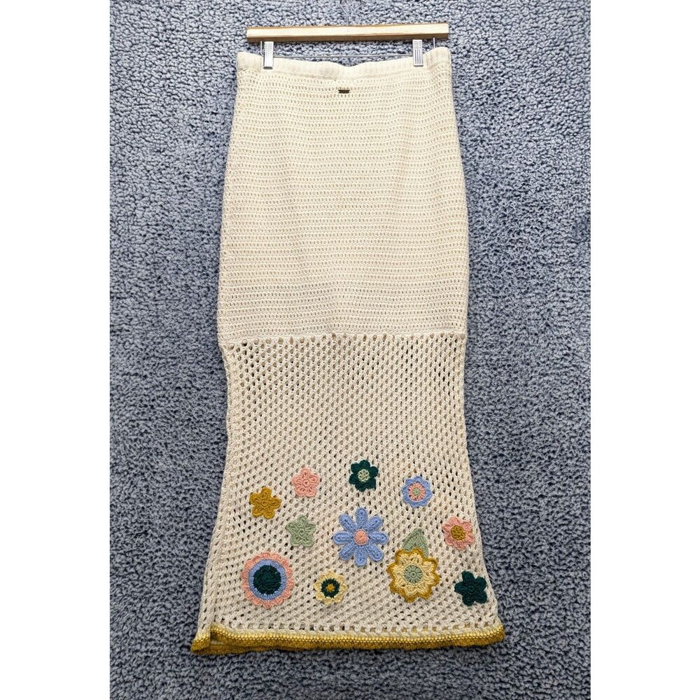 Antrhopologie Ghanda Crochet Floral Maxi Skirt Size LG Boho Hippie 90s Festival - Picture 3 of 15